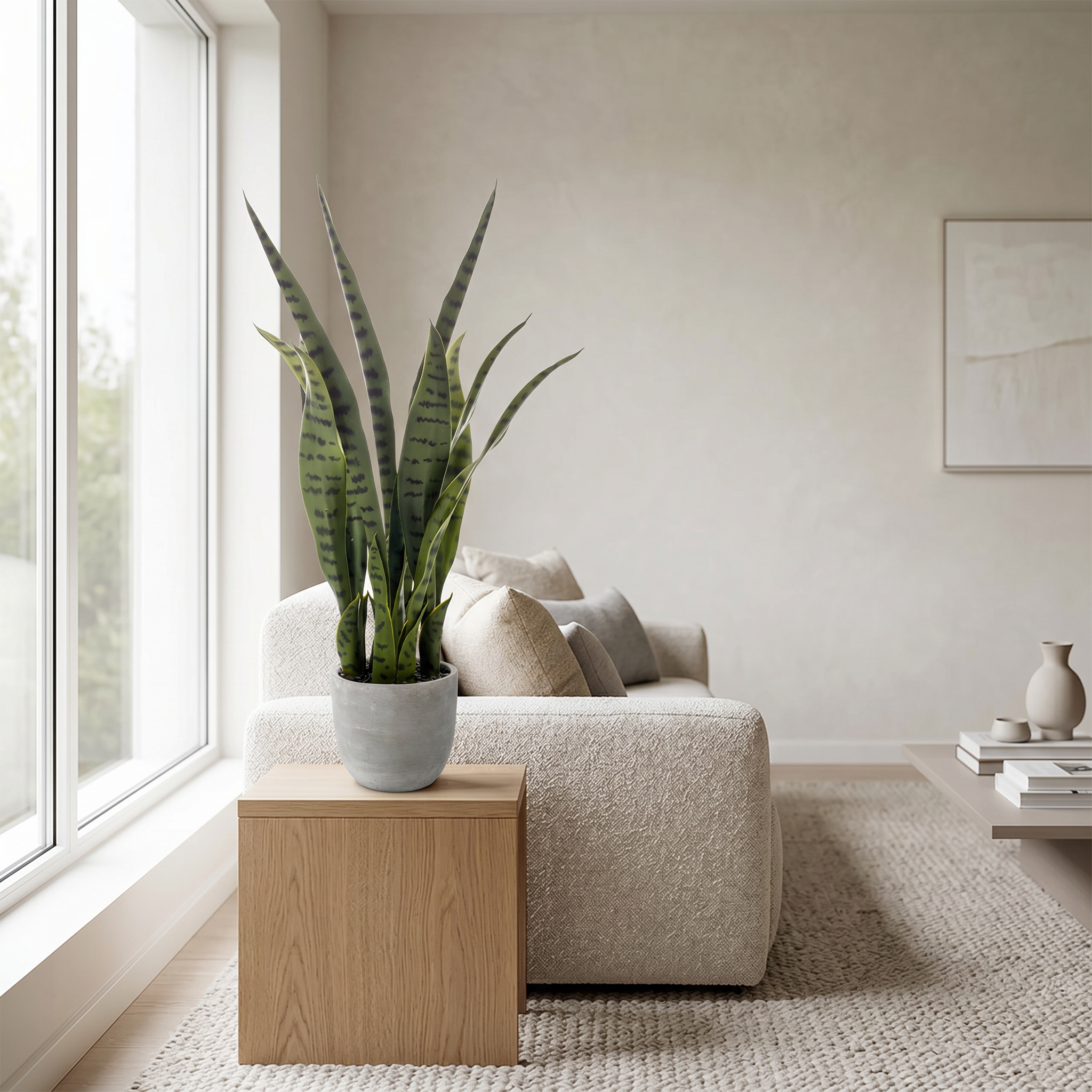 Sansevieria artificial Dekogreen en un salon moderno y luminoso