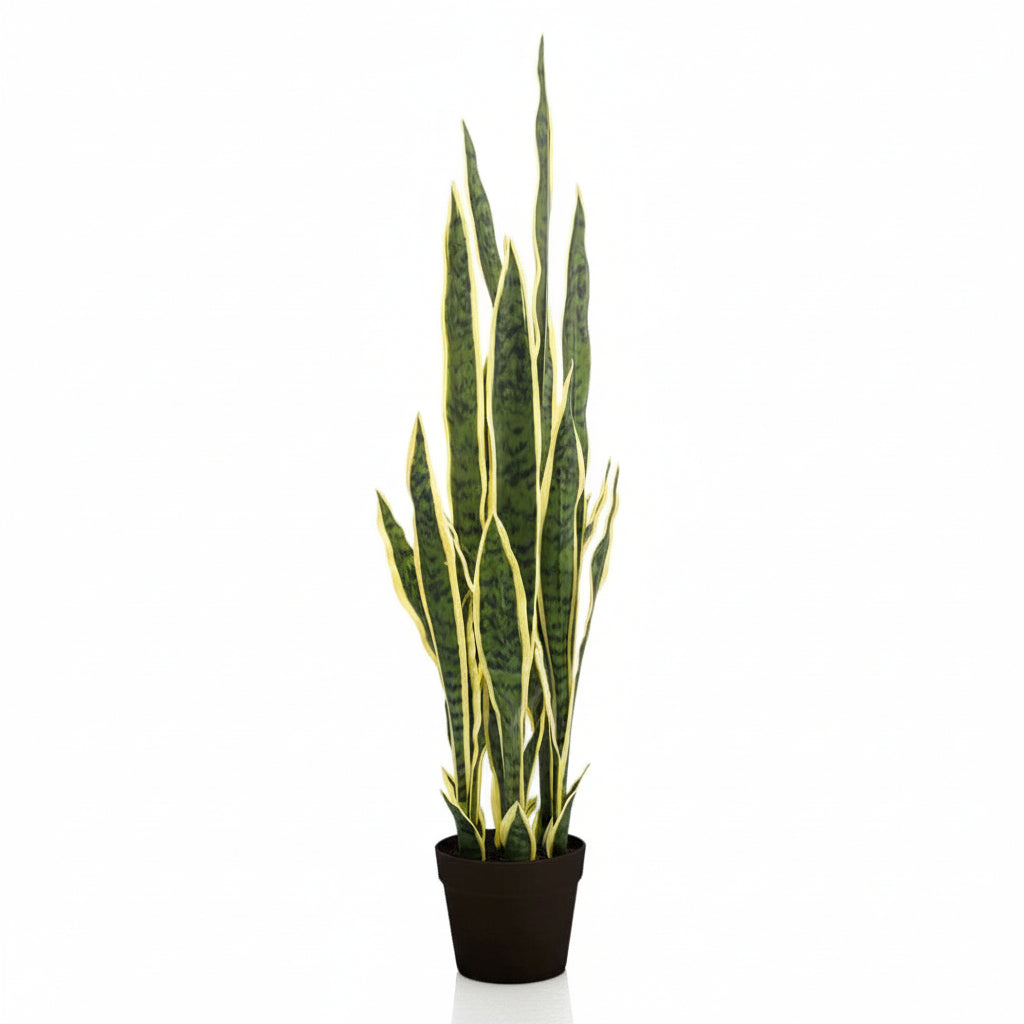 Sansevieria artificial verde y amarilla de 97 cm con macetero