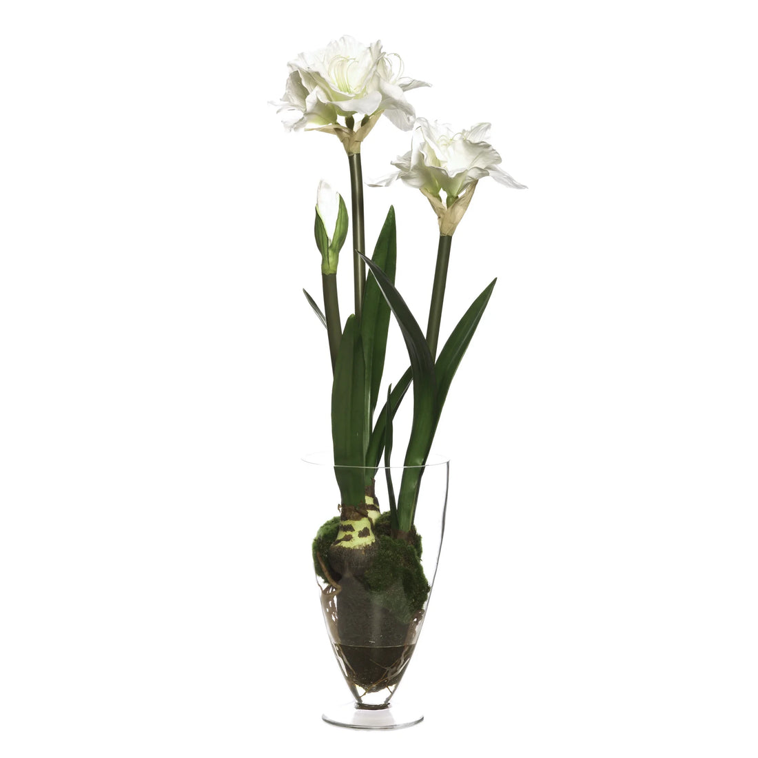 Amarilis artificial con Bulbo en Cristal con Agua Sólida de 90 cm, color blanco