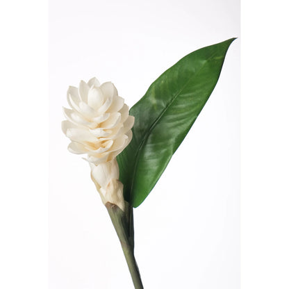 Flor de Jengibre Antorcha artificial en Vara con Hoja de 98 cm, color blanco