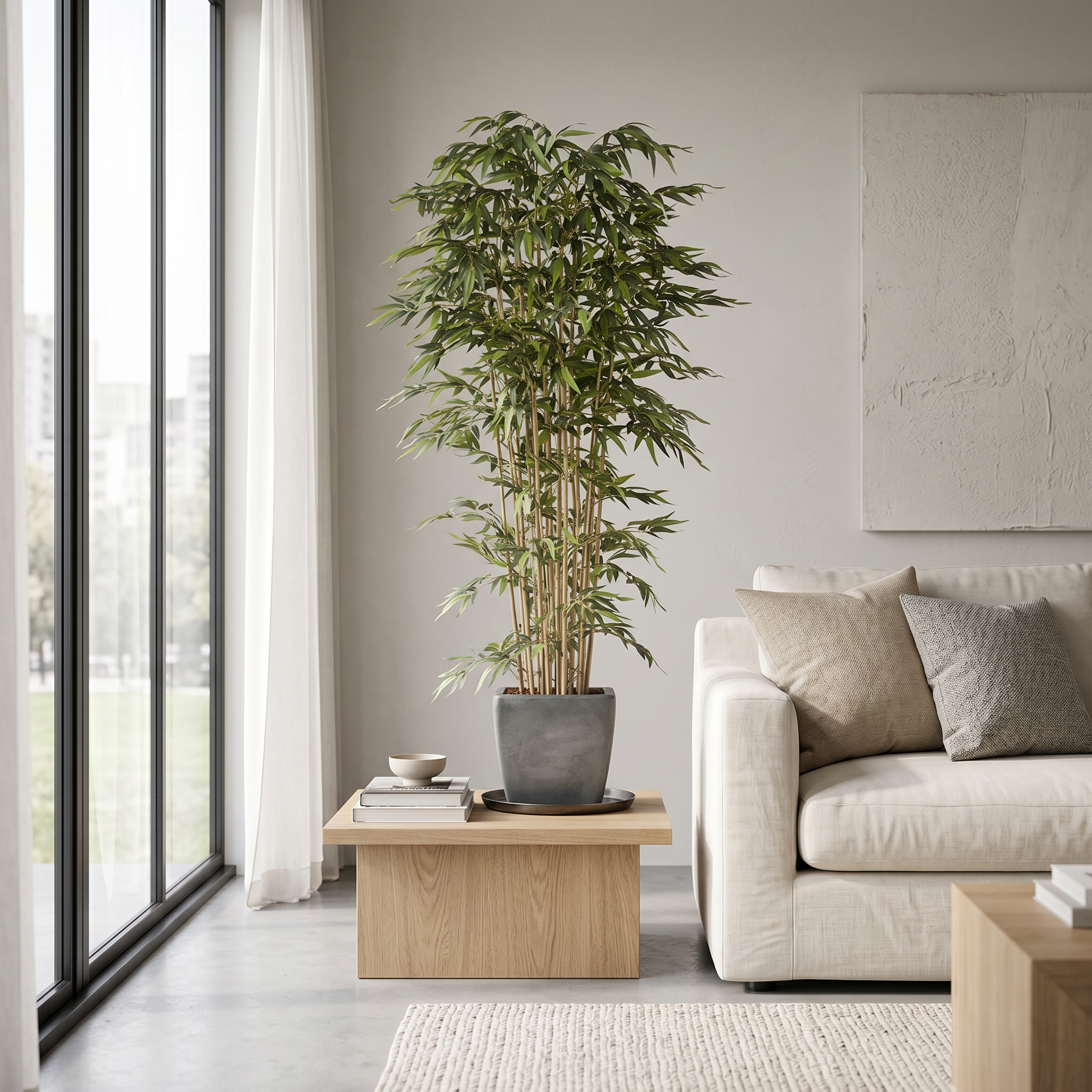Bambu artificial Dekogreen en un salon moderno y luminoso