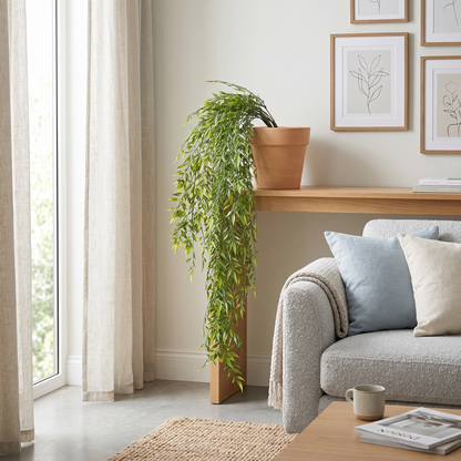 Bambú colgante UV artificial Dekogreen decorando un salón moderno y luminoso
