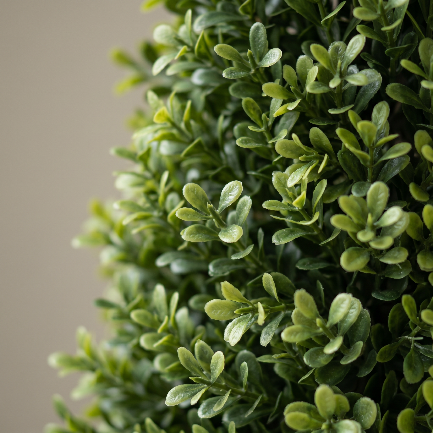 Detalle del realismo de las hojas del Boj cono de 135 cm artificial de Dekogreen