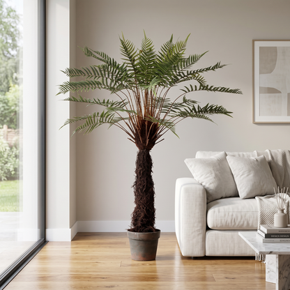 Dicksonia Exotic artificial Dekogreen decorando un salón moderno y luminoso