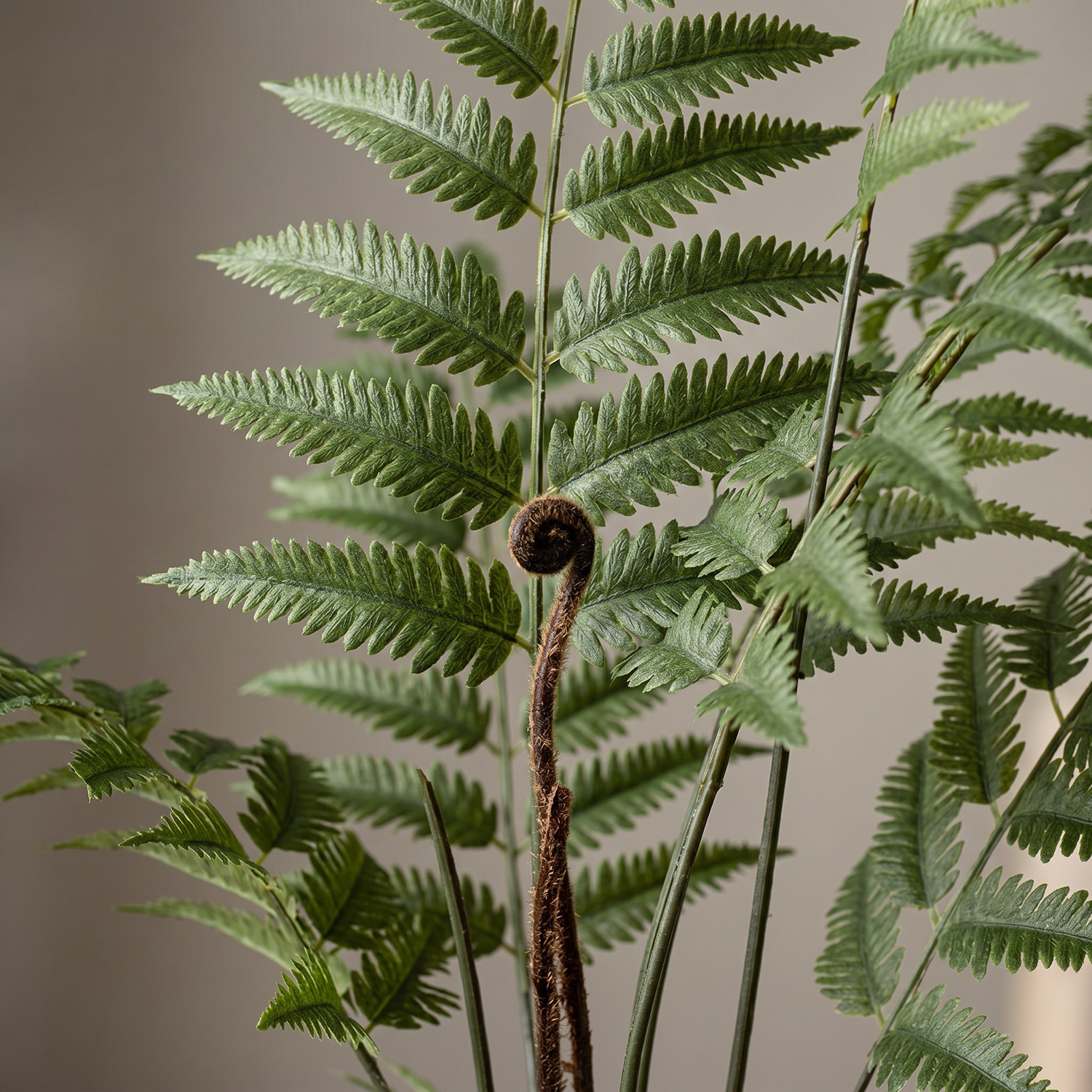 Detalle del realismo de las hojas del Fern Green artificial de Dekogreen