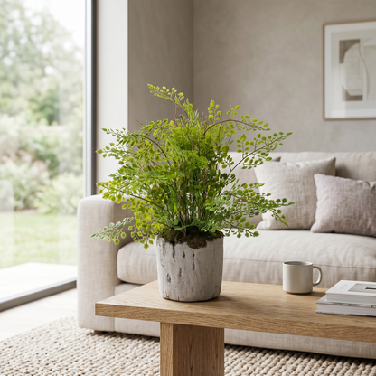 Helecho Adiantum artificial Dekogreen decorando un salón moderno y luminoso