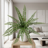 Helechos ignífugos de 36 cm artificial Dekogreen decorando un salón moderno y luminoso