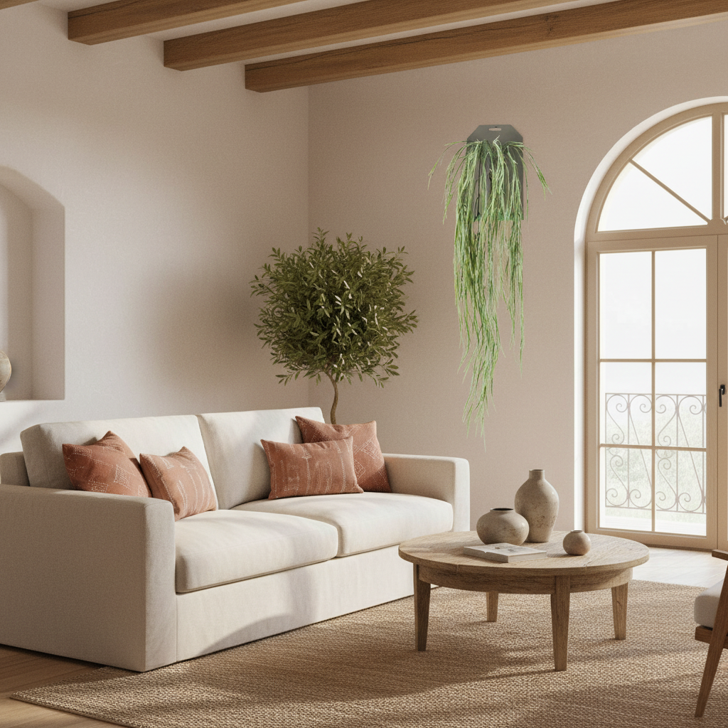 Hoya artificial colgante en salón luminoso