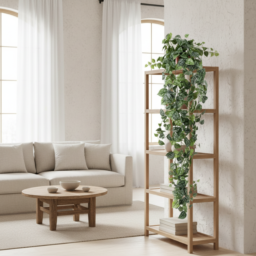 Scindapsus pictus artificial colgante en estantería