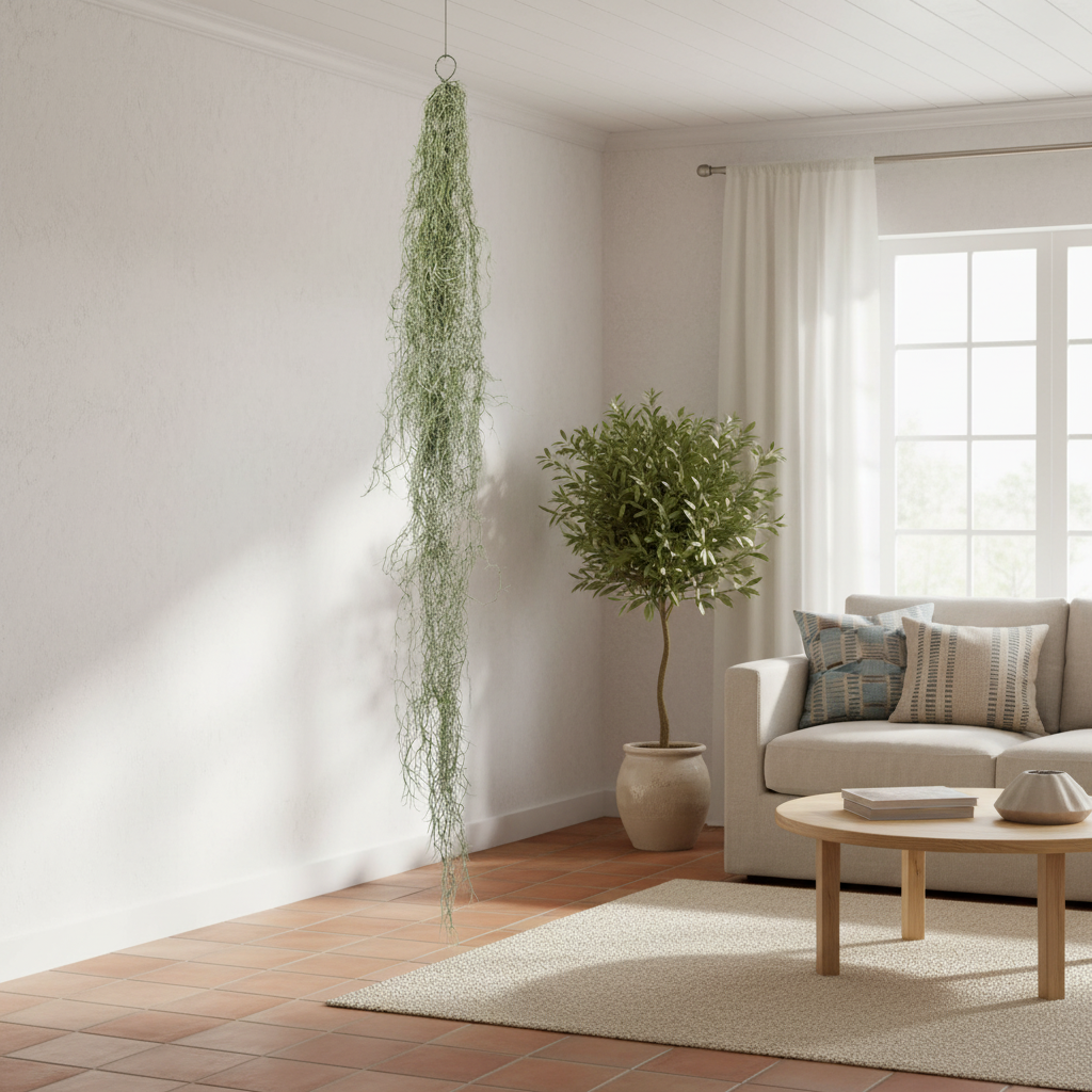 Tillandsia artificial colgante en interior boho