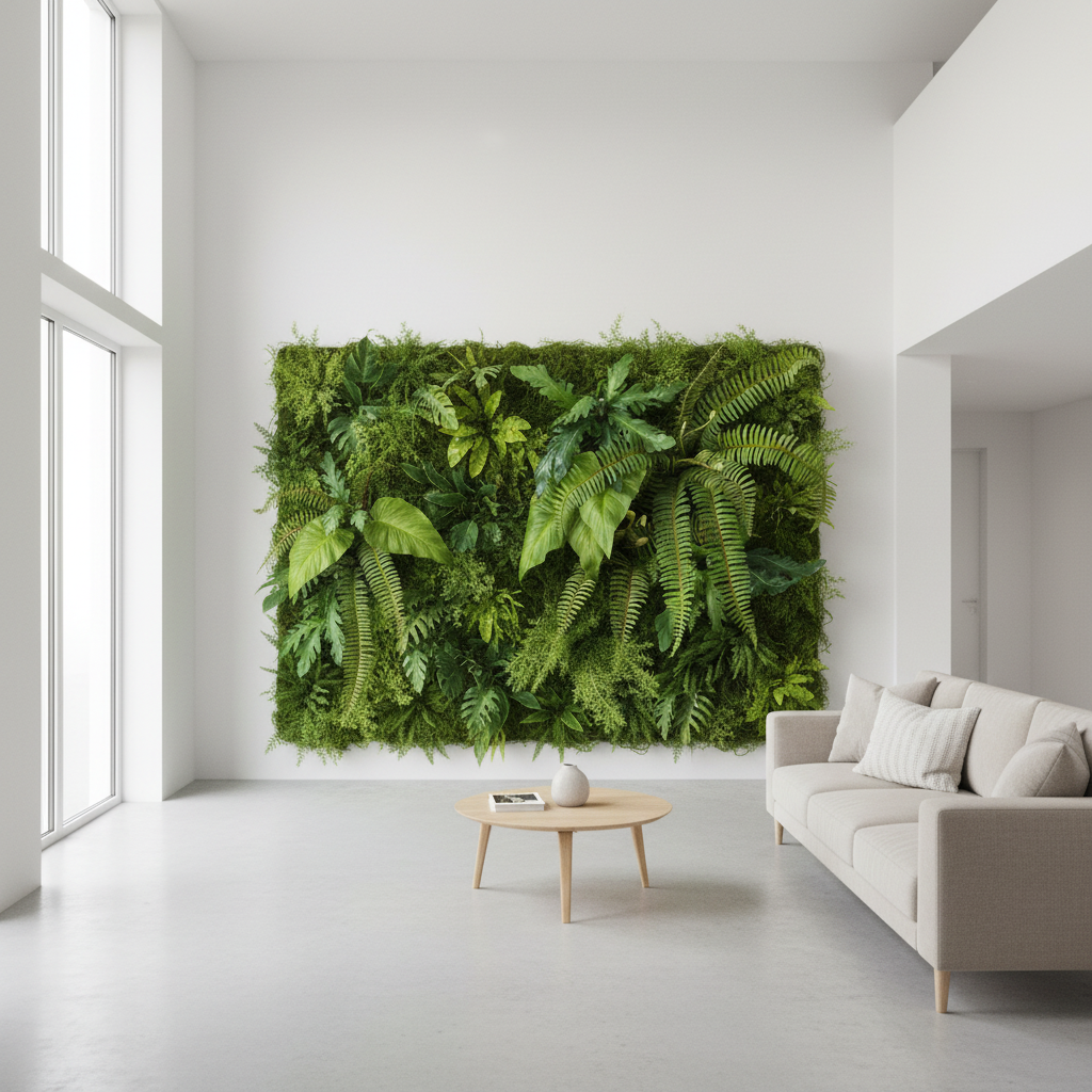Jardín vertical salvaje artificial como pared interior
