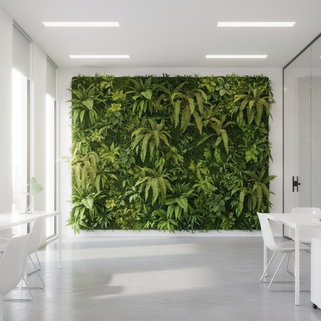 Jardín vertical salvaje musgo artificial en pared interior