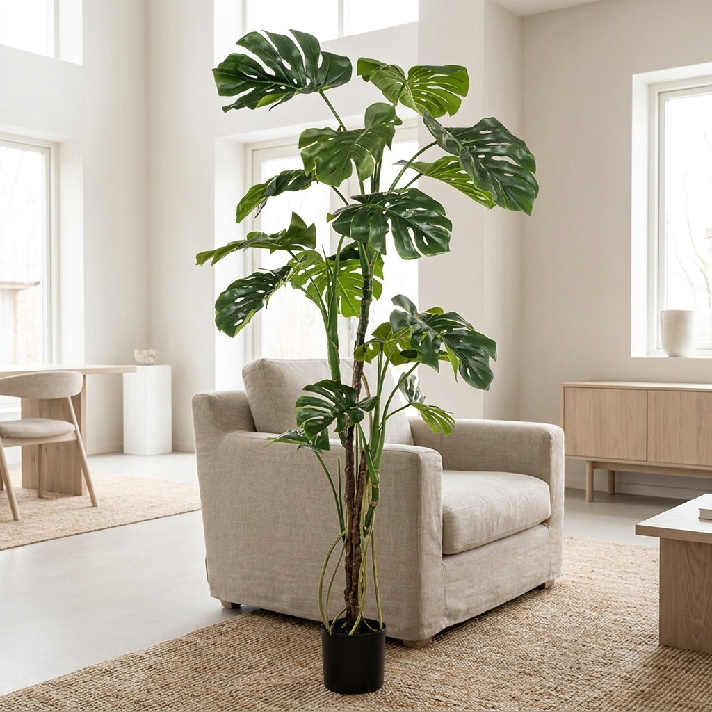 Monstera artificial 180 cm en salón moderno