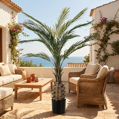 Palmera Exotic artificial UV en terraza mediterránea