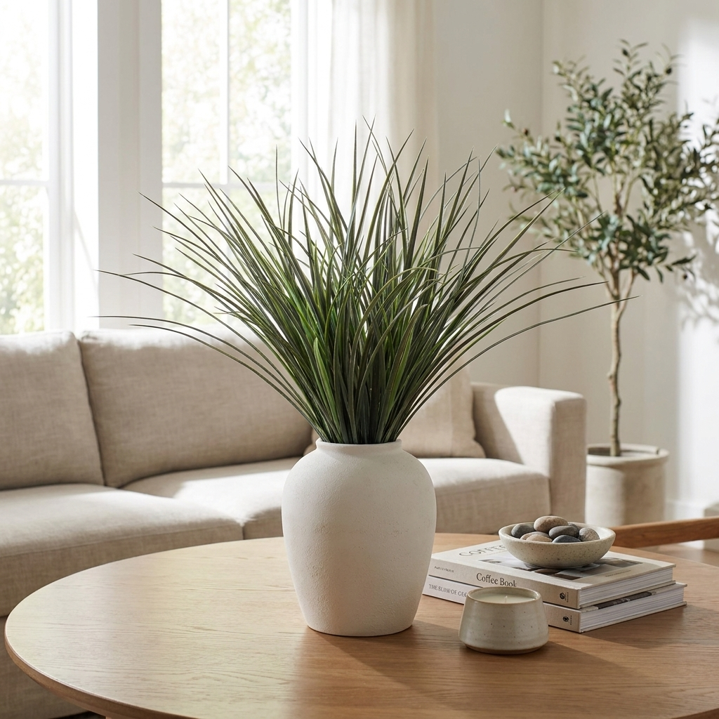 Hierba maxi artificial en jarrón decorativo