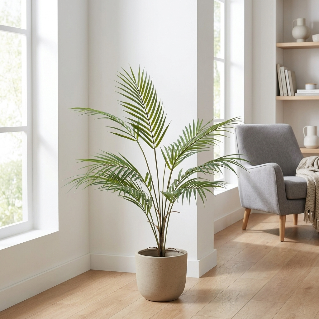 Palmera Chamaedorea artificial en maceta interior