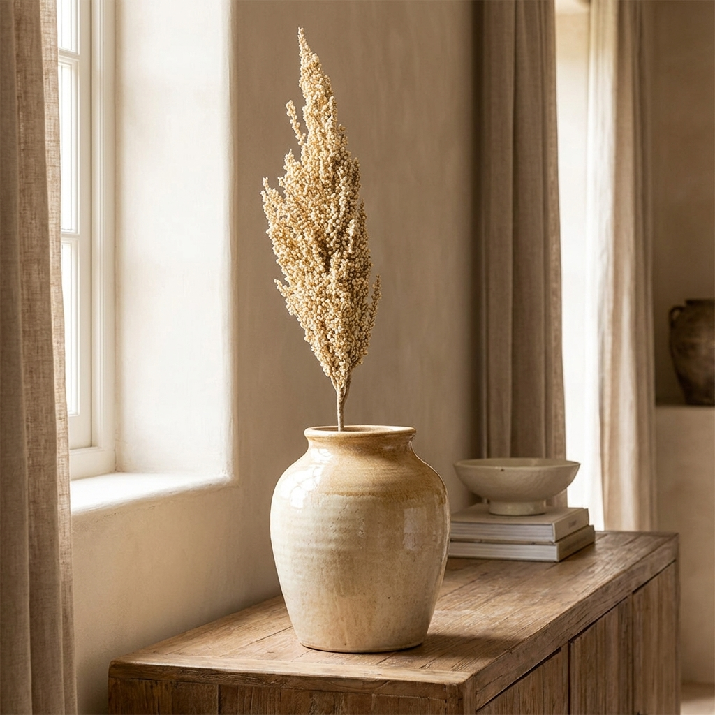 Rama de sorgo beige artificial en jarrón