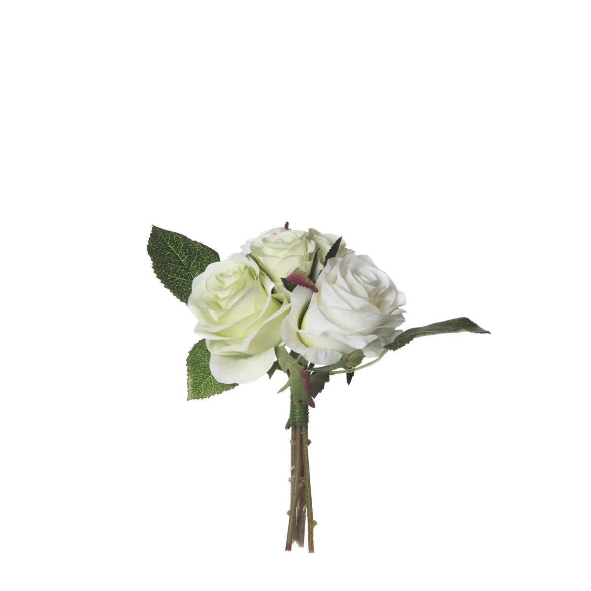 Ramo artificial de Rosas de 21 cm, color blanco y verde