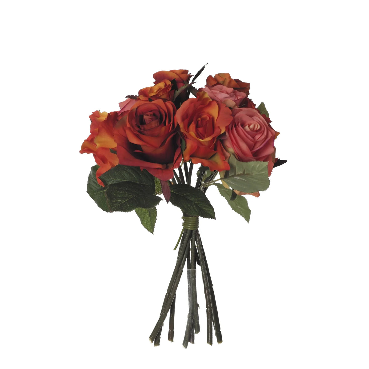 Ramo artificial de Rosas de 29 cm, color naranja