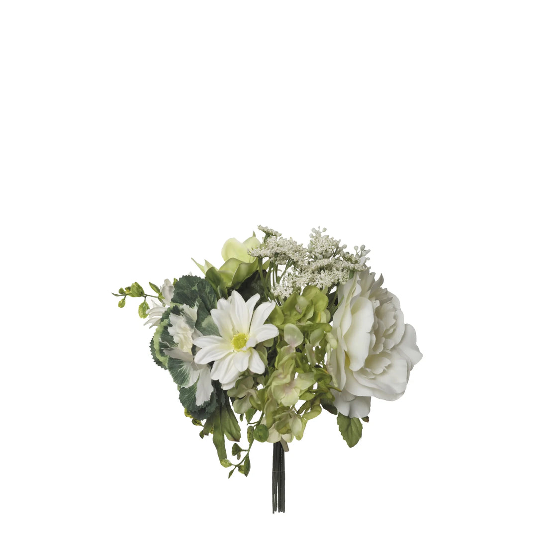 Ramo artificial de Rosas, Hortensias y Margaritas de 27 cm, color crema