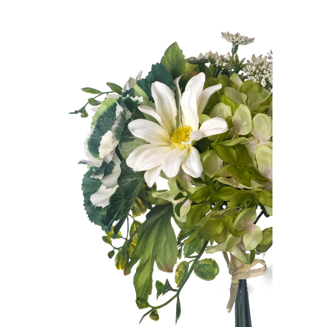 Ramo artificial de Rosas, Hortensias y Margaritas de 27 cm, color crema