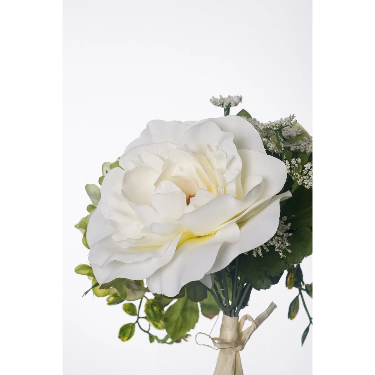 Ramo artificial de Rosas, Hortensias y Margaritas de 27 cm, color crema