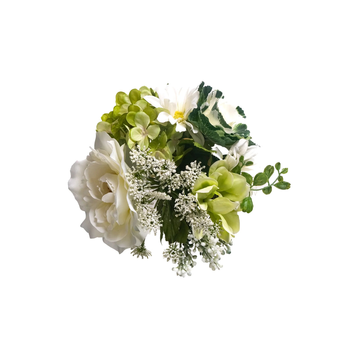 Ramo artificial de Rosas, Hortensias y Margaritas de 27 cm, color crema
