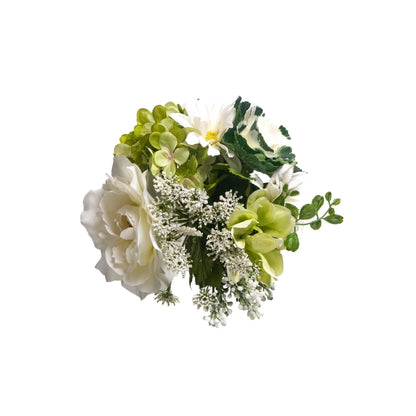 Ramo artificial de Rosas, Hortensias y Margaritas de 27 cm, color crema