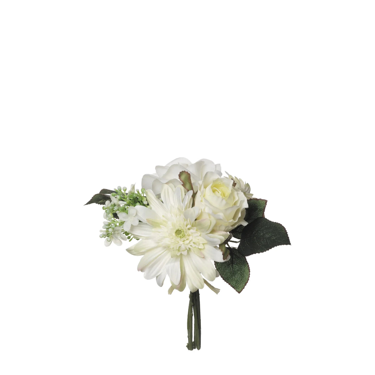 Ramo artificial Mini de Rosas, Gerberas y Gypsophila de 23 cm, color crema