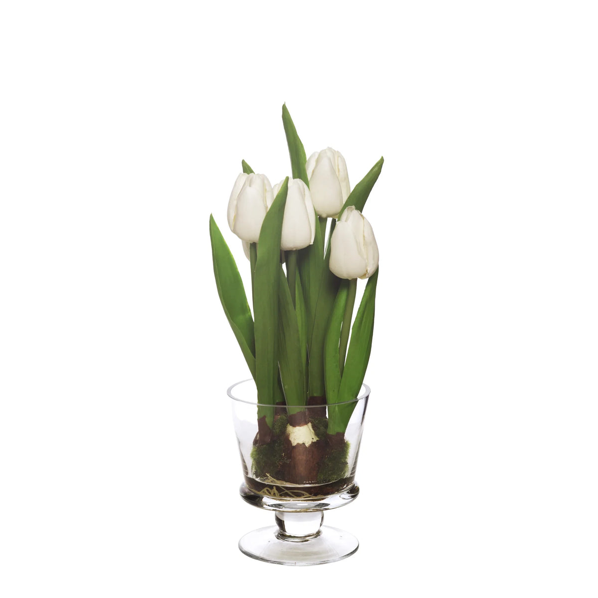 Tulipán artificial en Cristal con Agua Sólida de 33 cm, color blanco